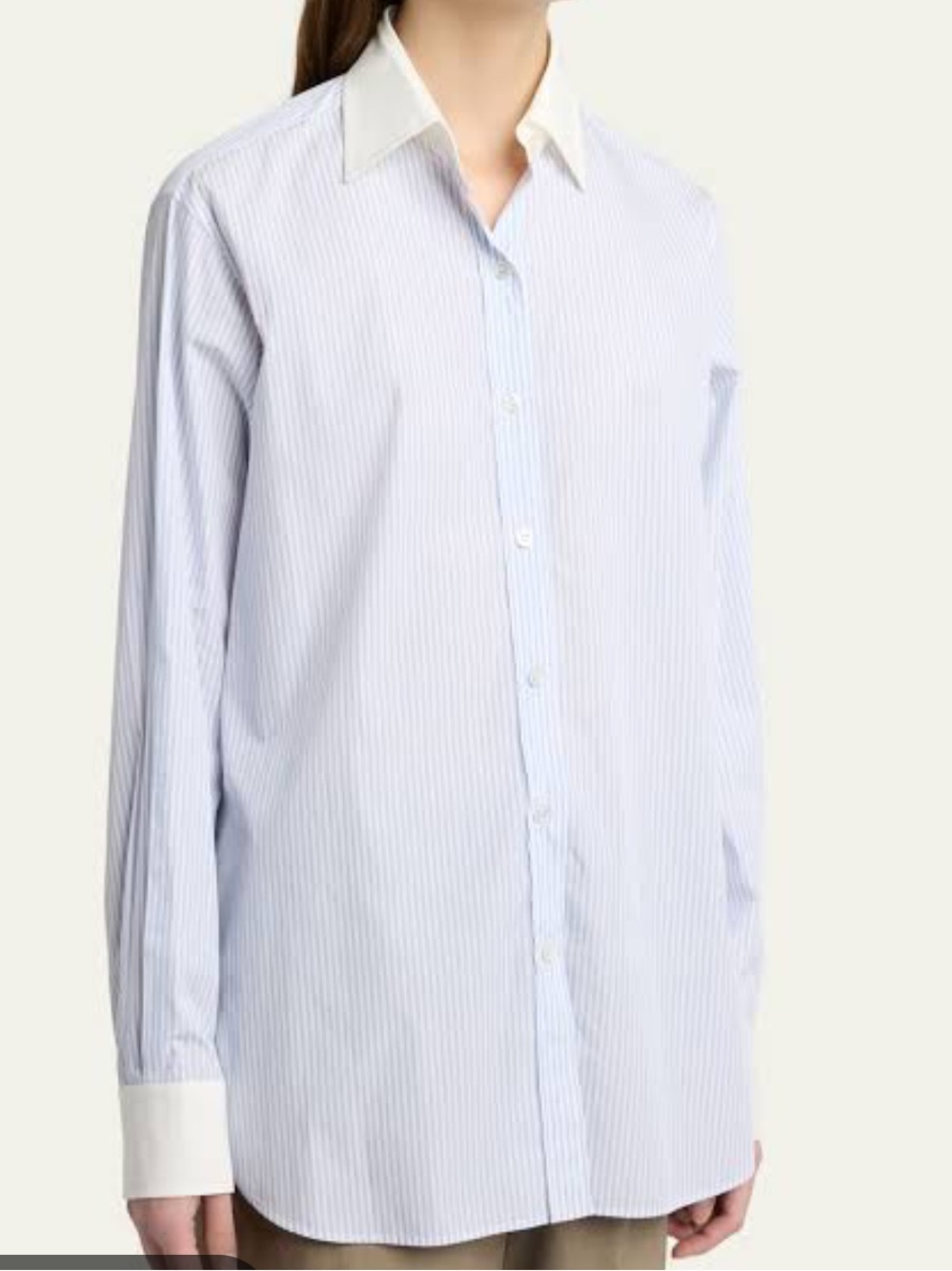 Theory Blue Pinstripe Dress Shirt with White Collar